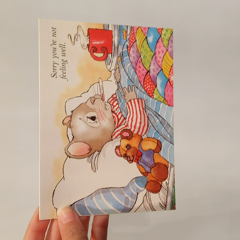 Vintage Get Well Soon Card 1995 mouse in bed card